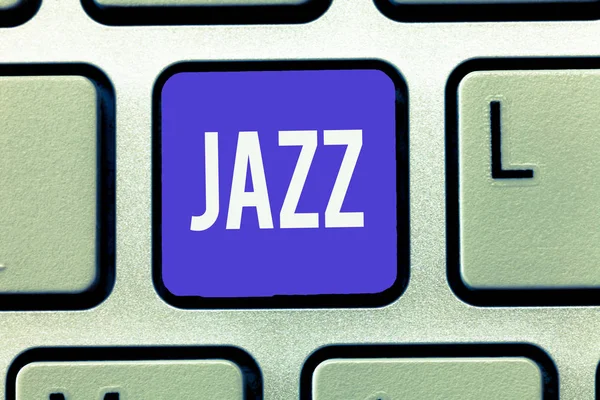 Text tecken visar Jazz. Konceptuella foto kraftfulla rytm med mässing och träblåset instrument att spela musik — Stockfoto