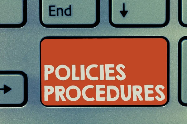 Text sign showing Policies Procedures. Conceptual photo Influence Major Decisions and Actions Rules Guidelines