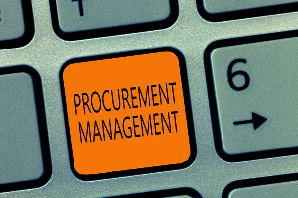 Writing note showing Procurement Management. Business photo showcasing buying Goods and Services from External Sources — Stock Photo, Image