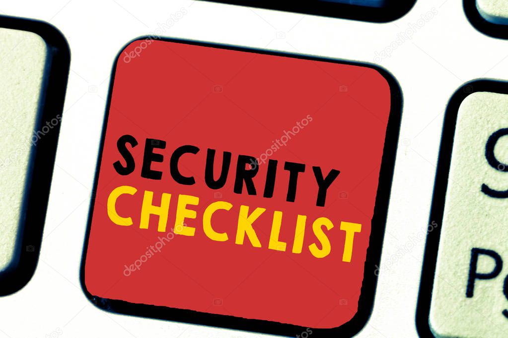 Word writing text Security Checklist. Business concept for Protection of Data and System Guide on Internet Theft