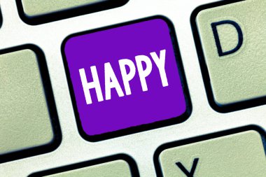 Happy gösterilen metin işareti. Kavramsal bir şey hakkında duygu ya da göstermek zevk kanaat fotoğraf kişi