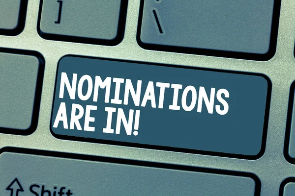 Znak textu zobrazující nominace jsou In. konceptuální fotografie formálně volba někdo oficiálním kandidátem pro ocenění — Stock fotografie