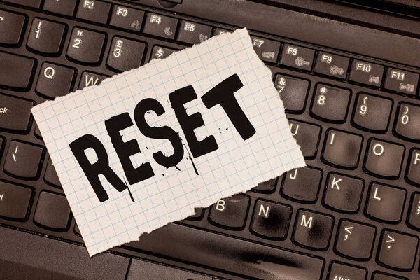 Word writing text Reset. Business concept for cause device return to its factory mode Set again zero start point