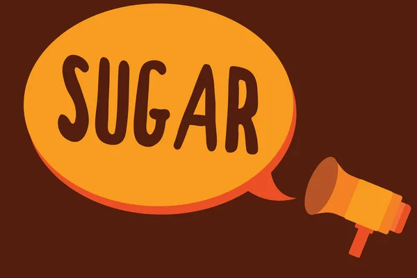 Χειρόγραφο κείμενο γράφοντας ζάχαρη. Έννοια έννοια γλυκό κρυσταλλική ουσία που προέρχονται από διάφορα φυτά σαν από ζαχαροκάλαμο — Φωτογραφία Αρχείου