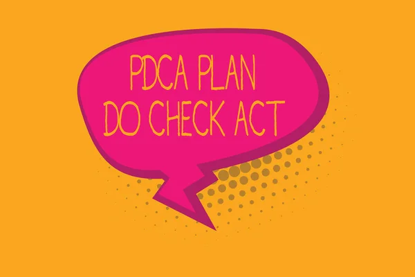 Signo de texto que muestra el Plan Pdca Do Check Act. Foto conceptual Deming Wheel mejora el proceso de resolución de problemas — Foto de Stock