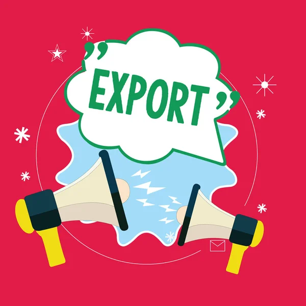 Export von handschriftlichen Texten. Konzept bedeutet, Waren oder Dienstleistungen in ein anderes Land zu schicken, um sie dort zu verkaufen Massenproduktion — Stockfoto