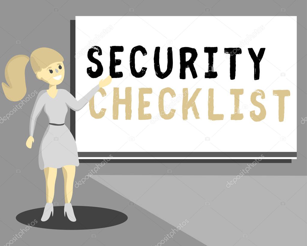 Conceptual hand writing showing Security Checklist. Business photo text Protection of Data and System Guide on Internet Theft