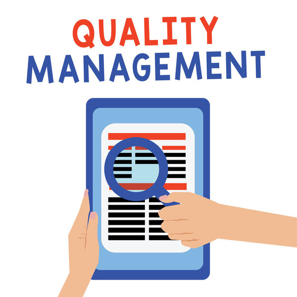 Handwriting text Quality Management. Concept meaning Maintain Excellence Level High Standard Product Services