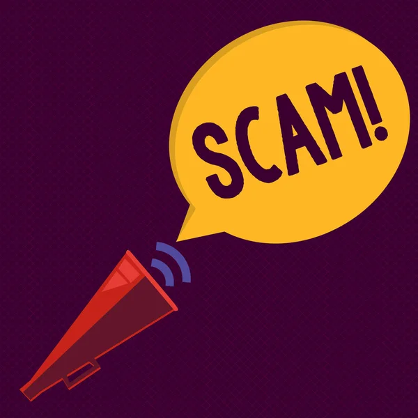 Escrevendo nota mostrando Scam. Foto de negócios mostrando esquema desonesto Fraude Roubar dinheiro ou informações a alguém — Fotografia de Stock