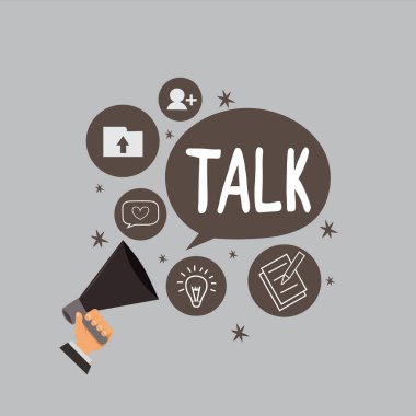 Talk gösterilen metin işareti. Kavramsal fotoğraf ses Express fikirlerini ve duygularını iletişim tarafından konuşulan sözcüklerin Speak