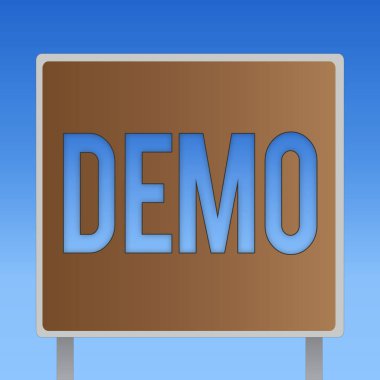 Demo 'yu gösteren kavramsal el yazısı. Bir ürün teknikleri ve becerilerinin tanıtımını gösteren iş fotoğrafı.