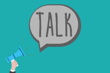 Talk gösterilen metin işareti. Kavramsal fotoğraf ses Express fikirlerini ve duygularını iletişim tarafından konuşulan sözcüklerin Speak