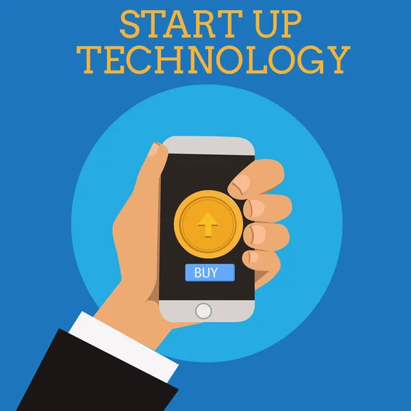 Signo de texto que muestra la tecnología Start Up. Foto conceptual Joven Empresa Técnica Financiada o Financiada inicialmente —  Fotos de Stock