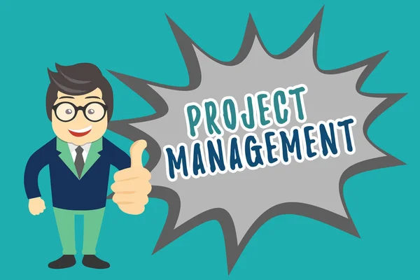 Nota di scrittura che mostra Project Management. Business photo showcase Competenze di processo applicativo per il raggiungimento di obiettivi e obiettivi — Foto Stock