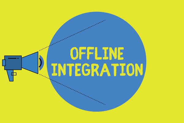 Writing note showing Offline Integration. Business photo showcasing First Triad of Marketing Television Print and Outdoor
