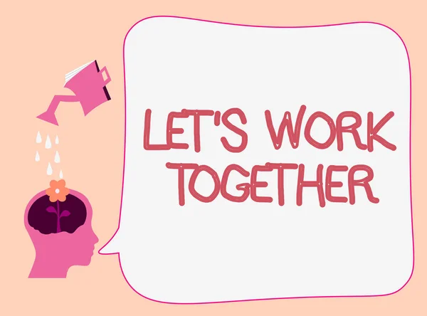 Escribir nota que muestra Let s es trabajar juntos. Foto de negocios mostrando Unirse y unir fuerzas para lograr un objetivo común — Foto de Stock
