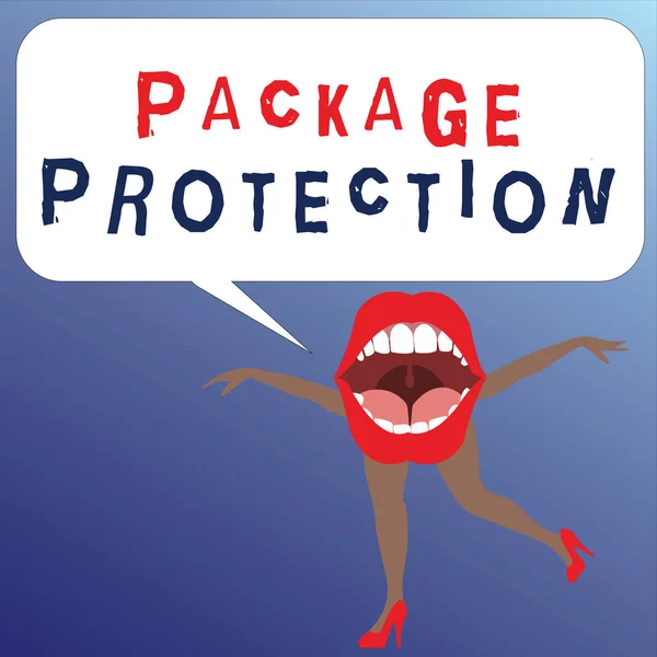 パッケージ保護を示すメモを書く。損傷を避けるためにアイテムのラッピングと保護を紹介するビジネス写真ラベル付きボックス — ストック写真
