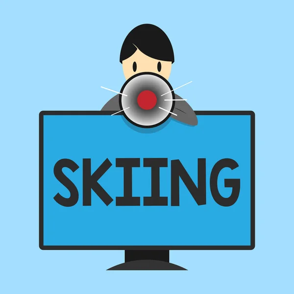 Написання тексту на лижах. Бізнес-концепція для дій з подорожі над сніговими лижами, особливо як спорт або відпочинок — стокове фото