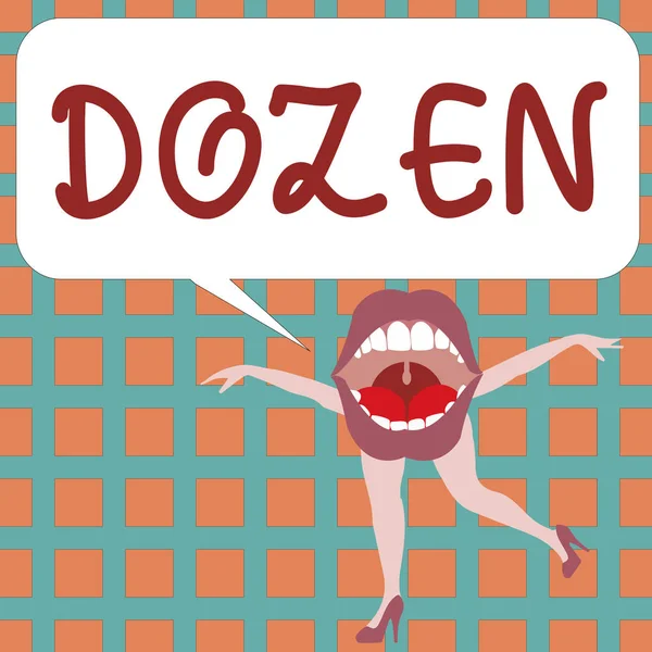 Signo de texto que muestra Dozen. Grupo fotográfico conceptual o conjunto de doce productos intercambio de alimentos de insultos en nosotros —  Fotos de Stock