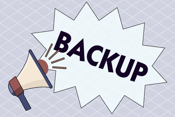 Scrittura manuale concettuale che mostra Backup. Copia di testo della foto aziendale di file o altri dati di elementi realizzati nel caso in cui l'originale venga perso danneggiato — Foto Stock