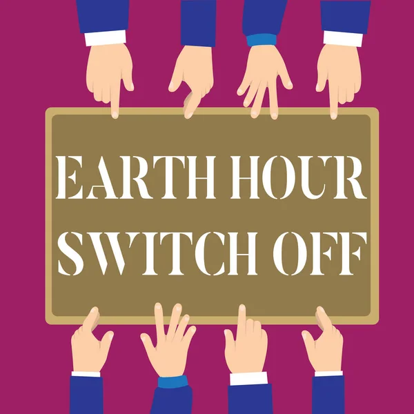 Σύνταξη σημείωσης δείχνει ώρα γης Switch Off. Επαγγελματίες φωτογραφία προβάλλοντας το Lights Out ετήσια κίνηση πλανήτη ημέρα εκδήλωσης — Φωτογραφία Αρχείου