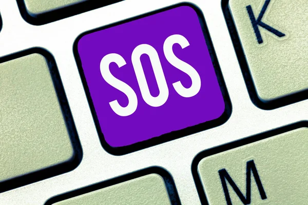 Writing note showing Sos. Business photo showcasing Urgent appeal for help International code signal of extreme distress