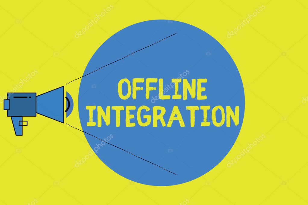 Writing note showing Offline Integration. Business photo showcasing First Triad of Marketing Television Print and Outdoor.