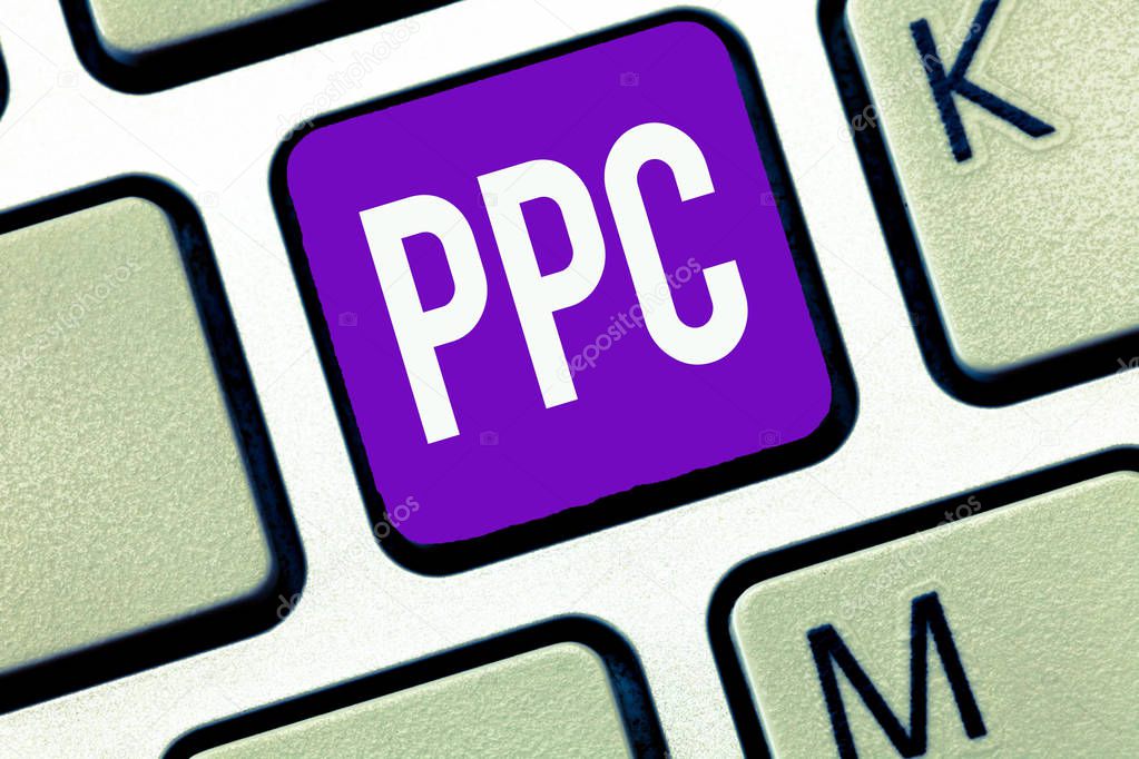 Writing note showing Ppc. Business photo showcasing Advertisers pay a fee each time one of their ads is clicked Marketing