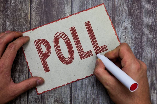 Ordet skriva text Poll. Affärsidé för posten i antalet röster i ett val Process för rösträtt — Stockfoto