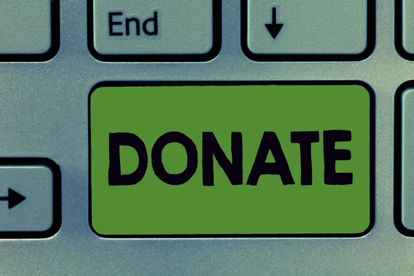 Znak textu zobrazeno Donate. Konceptuální fotografie dát peníze nebo zboží pro dobrou věc například na charitu nebo lidé — Stock fotografie