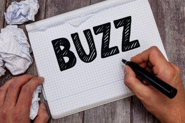 El yazısı metin Buzz. Atmosfer heyecan ve etkinlik söylenti telefon görüşmesi hızlı hareket anlam kavramı