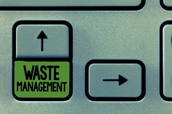 手写体文字写作废物管理.概念是指需要采取的行动，管理垃圾开始到最终处置 — 图库照片