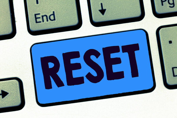 Word writing text Reset. Business concept for cause device return to its factory mode Set again zero start point