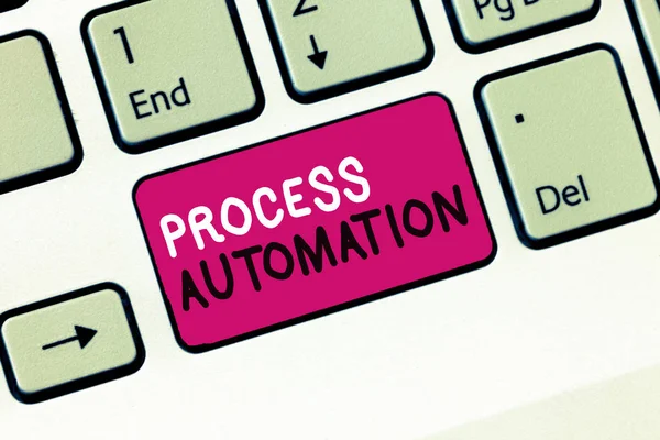 Fogalmi kézi írás, mutatja a folyamat automatizálás. Bemutató átalakulási áramvonalas robot ismétlődés elkerülése, üzleti fotó — Stock Fotó