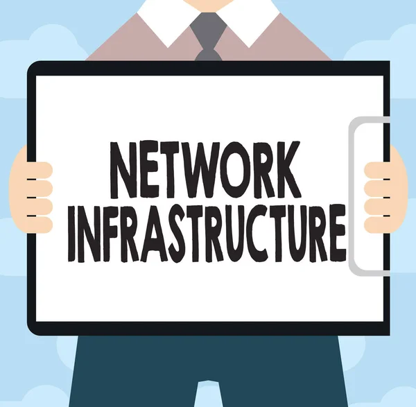 Text sign showing Network Infrastructure. Conceptual photo Hardware and Software resources In and Out Connection