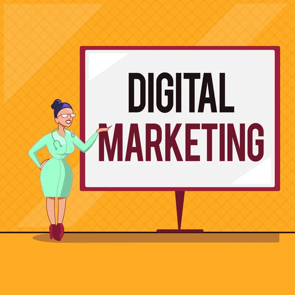 Handgeschreven tekst Digital Marketing. Wat betekent promotie van producten of merken via elektronische media concept — Stockfoto