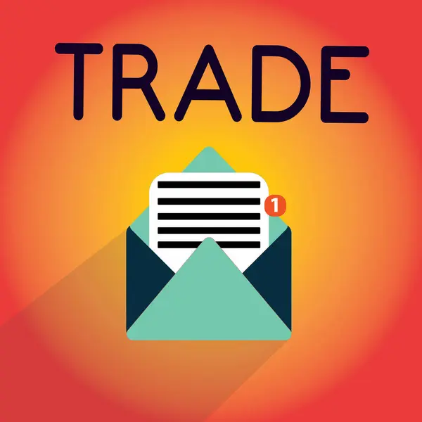 Uwaga: pisanie Wyświetlono handlu. Biznesowe zdjęcie prezentujący działanie kupno i sprzedaż towarów usług handlu zamorskich air — Zdjęcie stockowe