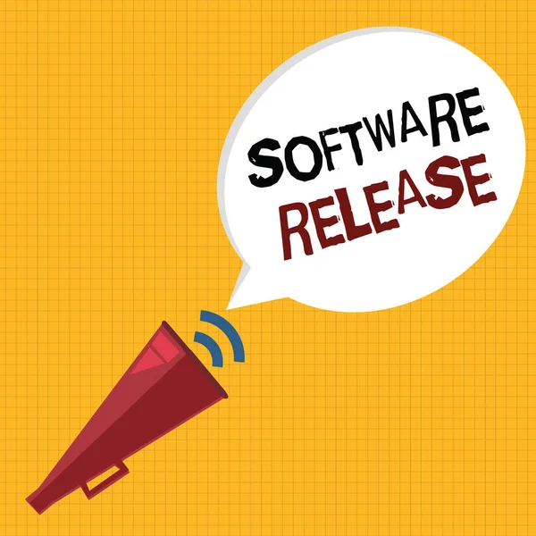 Texto de escritura de palabras Software Release. Concepto de negocio para suma de etapas de desarrollo y madurez para el programa —  Fotos de Stock