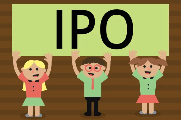 Handgeschreven tekst schrijven Ipo. Begrip betekenis allereerste verkoop van aandelen die zijn uitgegeven door een vennootschap aan het publiek als investeerders — Stockfoto