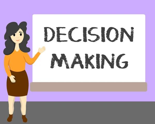 Pisanie słów tekst podejmowanie decyzji. Koncepcja biznesowa Akt podejmowania decyzji między dwoma lub więcej możliwościami — Zdjęcie stockowe