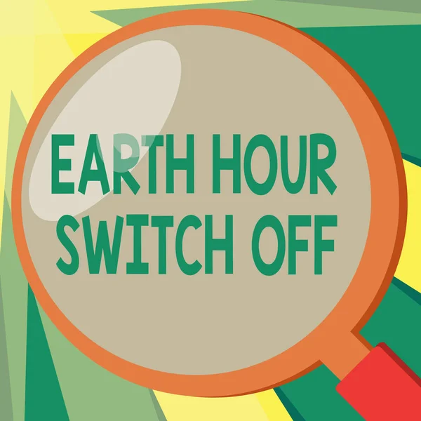 Εννοιολογική χέρι γραφή δείχνει ώρα γης Switch Off. Επαγγελματίες φωτογραφία προβάλλοντας το Lights Out ετήσια κίνηση πλανήτη ημέρα εκδήλωσης — Φωτογραφία Αρχείου