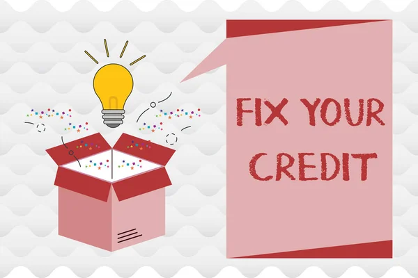 Texte manuscrit Fixez votre crédit. Signification du concept Maintenir les soldes bas sur les cartes de crédit et autres — Photo