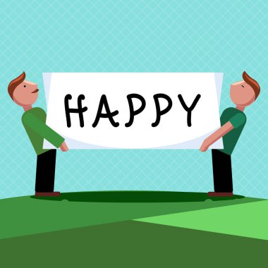 Word yazma metin mutlu. Duygu ya da bir şey hakkında zevk kanaat göstermek için iş kavramı kişi