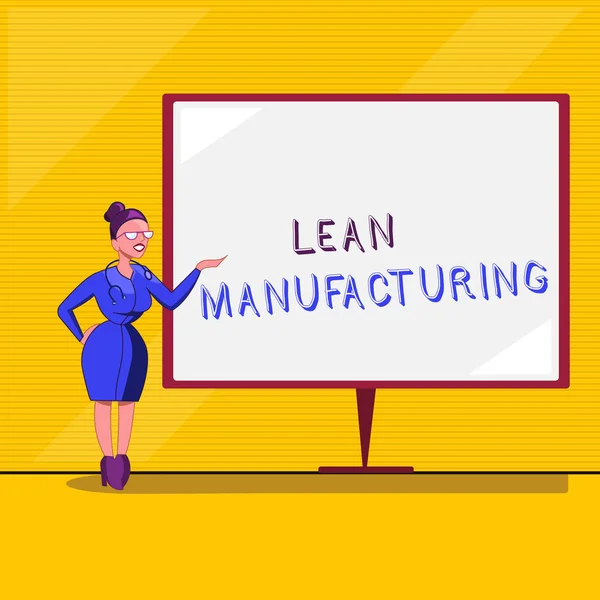 Signo de texto que muestra Lean Manufacturing. Foto conceptual Minimización de residuos sin sacrificar la productividad — Foto de Stock
