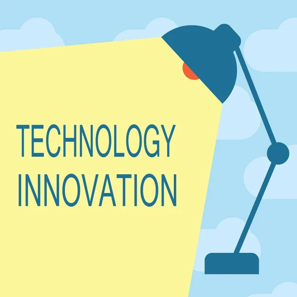 Znak tekstowy pokazujący innowacje technologiczne. Fotografia koncepcyjna zaawansowane urządzenia podłączone do sieci Creative Technique — Zdjęcie stockowe