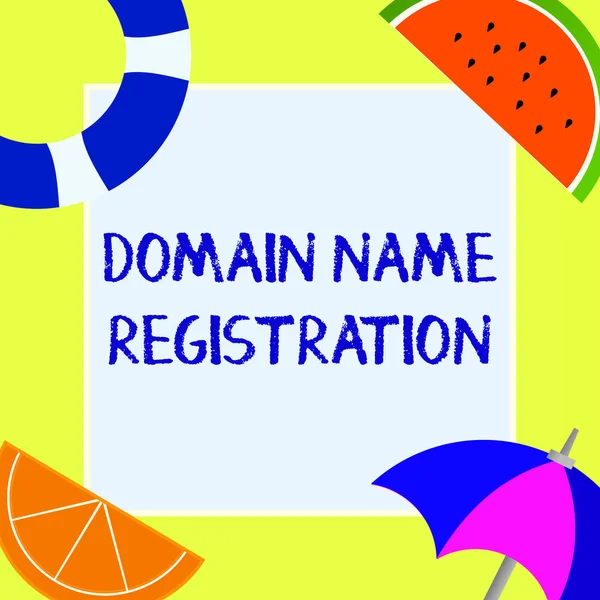 Writing note showing Domain Name Registration. Business photo showcasing Own an IP Address Identify a particular Webpage