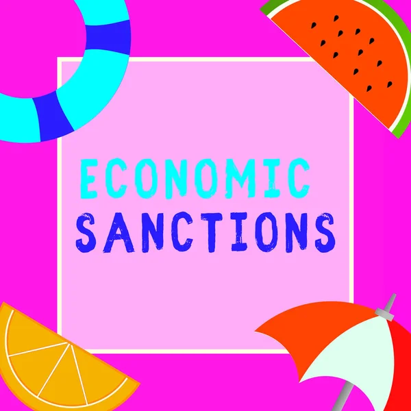 Pisanie słów tekst Sankcje ekonomiczne. Koncepcja biznesowa kary nałożonej na inny kraj Wojna handlowa — Zdjęcie stockowe