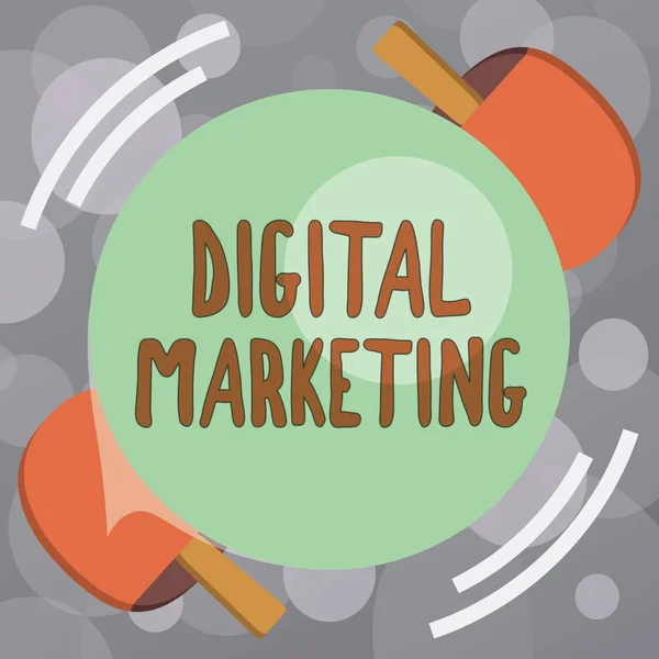 Panneau texte montrant le marketing numérique. Photo conceptuelle Promotion de produits ou de marques à travers les médias électroniques — Photo