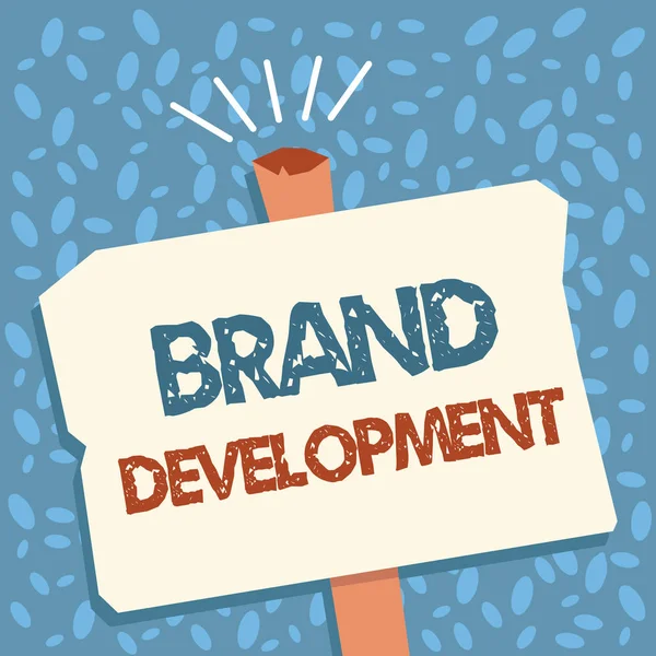 Writing note showing Brand Development. Business photo showcasing Defining the product to excel in the market Promoting