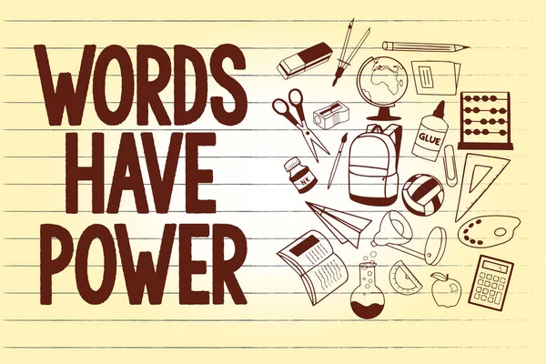 Escrevendo uma nota mostrando Words Have Power. Foto de negócios mostrando a capacidade de energia para curar ajuda a dificultar humilde e humilhar — Fotografia de Stock